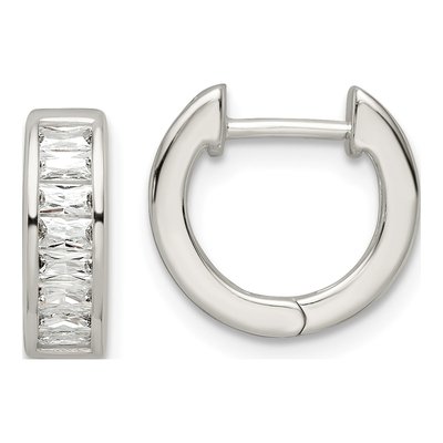 Sterling Silver 12mm CZ Baguette Huggie Hoop Earrings