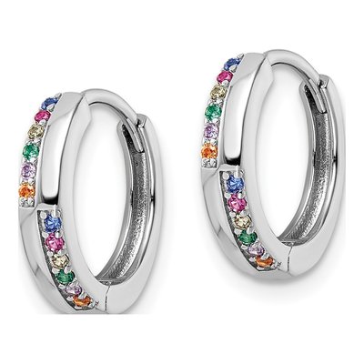 Sterling Silver 14mm CZ Multicolor Huggie Hoop Earrings – view 3