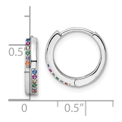 Sterling Silver 14mm CZ Multicolor Huggie Hoop Earrings – view 5