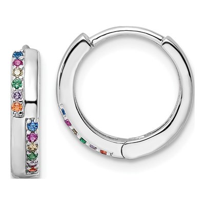 Sterling Silver 14mm CZ Multicolor Huggie Hoop Earrings