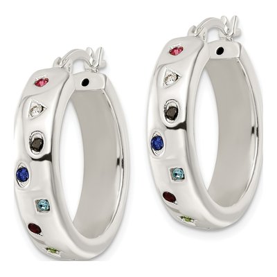 Sterling Silver 25mm CZ Multi-Color Hoop Earrings – view 3
