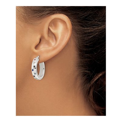 Sterling Silver 25mm CZ Multi-Color Hoop Earrings – view 4