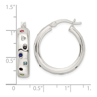 Sterling Silver 25mm CZ Multi-Color Hoop Earrings – view 5
