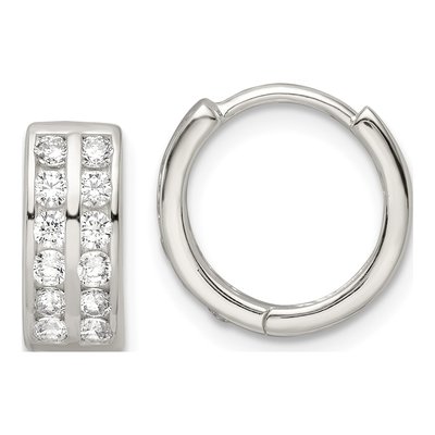 Sterling Silver 13mm CZ Huggie Hoop Earrings
