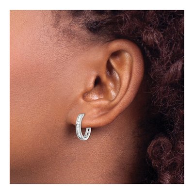 Sterling Silver 15mm CZ Huggie Hoop Earrings – view 4