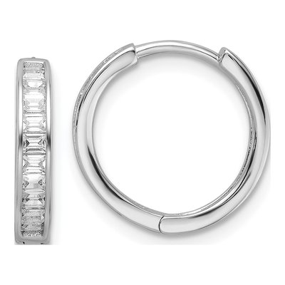 Sterling Silver 15mm CZ Huggie Hoop Earrings