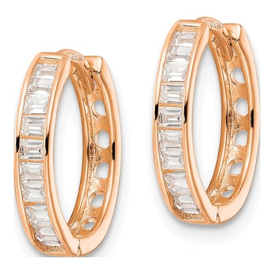 Rose Gold-Plated Sterling Silver 15mm CZ Huggie Hoop Earrings – view 3