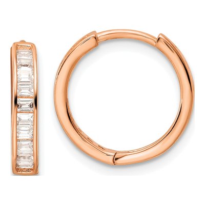 Rose Gold-Plated Sterling Silver 15mm CZ Huggie Hoop Earrings