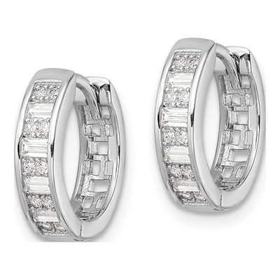 Sterling Silver 15mm CZ Huggie Hoop Earrings – view 3
