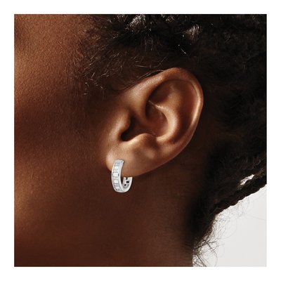 Sterling Silver 15mm CZ Huggie Hoop Earrings – view 4