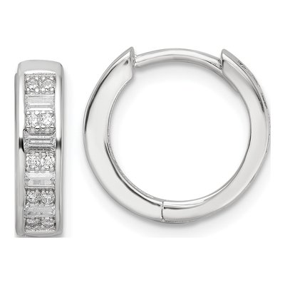 Sterling Silver 15mm CZ Huggie Hoop Earrings