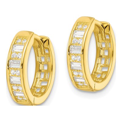 Gold-Plated Sterling Silver 15mm CZ Huggie Hoop Earrings – view 3