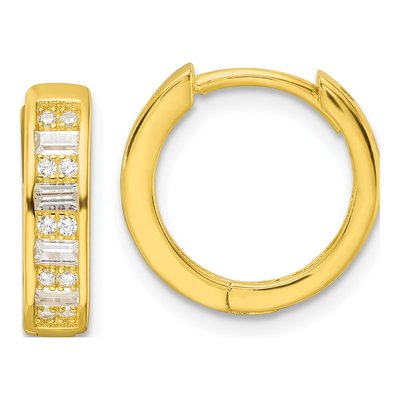 Gold-Plated Sterling Silver 15mm CZ Huggie Hoop Earrings