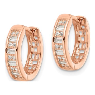 Rose Gold-Plated Sterling Silver 15mm CZ Huggie Hoop Earrings – view 3