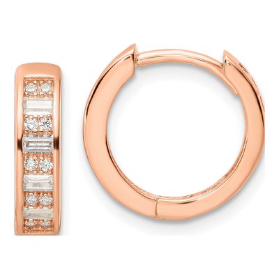 Rose Gold-Plated Sterling Silver 15mm CZ Huggie Hoop Earrings
