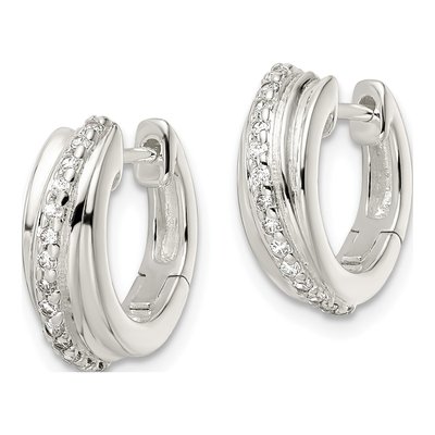Sterling Silver 16mm CZ Huggie Hoop Earrings – view 3