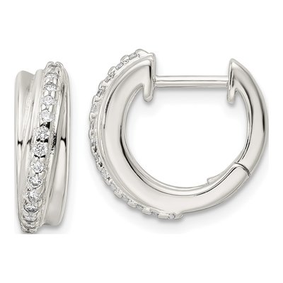 Sterling Silver 16mm CZ Huggie Hoop Earrings