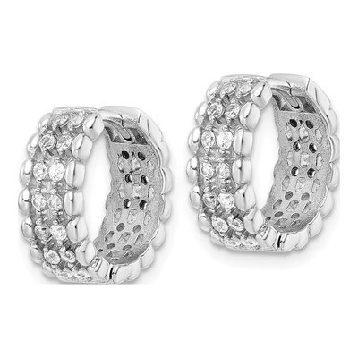 Sterling Silver 15mm CZ Huggie Hoop Earrings – view 3