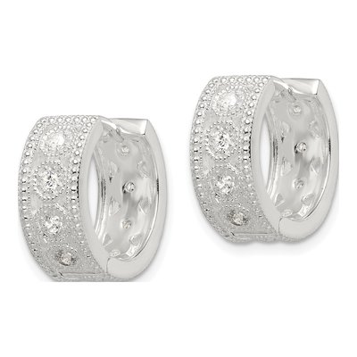 Sterling Silver 17mm CZ Huggie Hoop Earrings – view 3