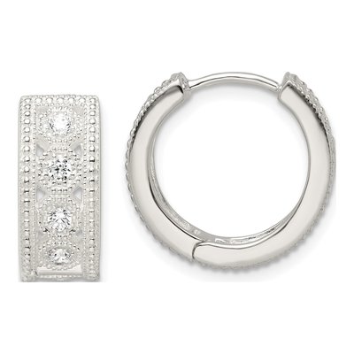 Sterling Silver 17mm CZ Huggie Hoop Earrings