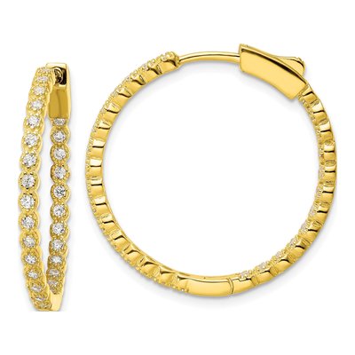 Gold-Plated Sterling Silver 29mm CZ Inside-Out Hoop Earrings