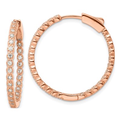 Rose Gold-Plated Sterling Silver 29mm CZ Inside-Out Hoop Earrings
