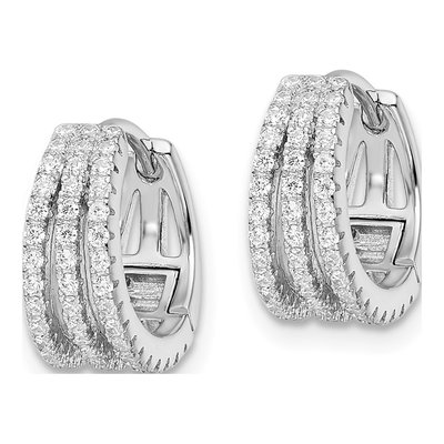 Sterling Silver 12mm CZ Triple Row Huggie Hoop Earrings – view 3