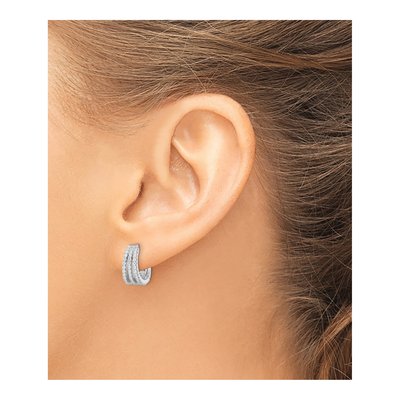 Sterling Silver 12mm CZ Triple Row Huggie Hoop Earrings – view 4