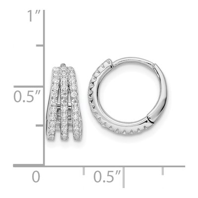 Sterling Silver 12mm CZ Triple Row Huggie Hoop Earrings – view 5