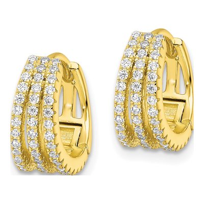 Gold-Plated Sterling Silver 12mm CZ Triple Row Huggie Hoop Earrings – view 3