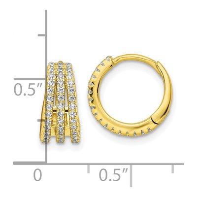 Gold-Plated Sterling Silver 12mm CZ Triple Row Huggie Hoop Earrings – view 5