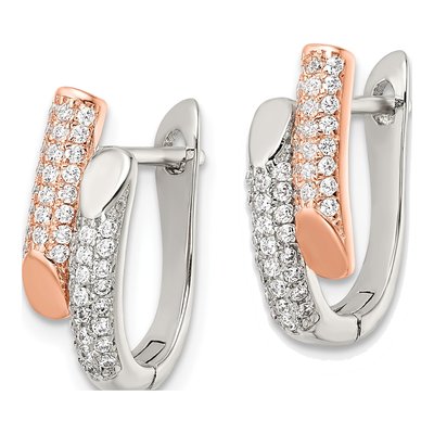 Rose Gold-Plated Sterling Silver 17mm CZ Pave Hoop Earrings – view 3