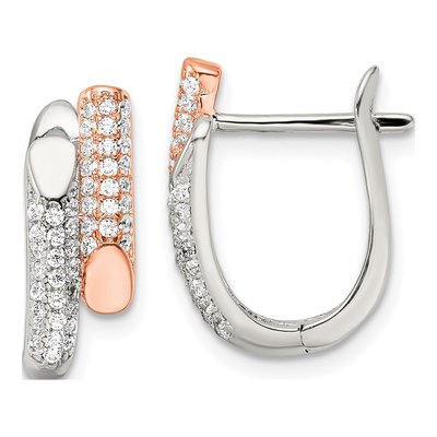 Rose Gold-Plated Sterling Silver 17mm CZ Pave Hoop Earrings