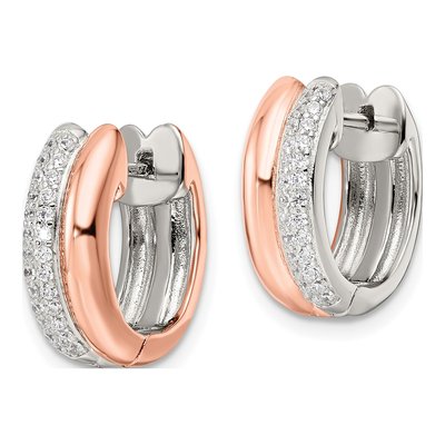 Rose Gold-Plated Sterling Silver 17mm CZ Huggie Hoop Earrings – view 3