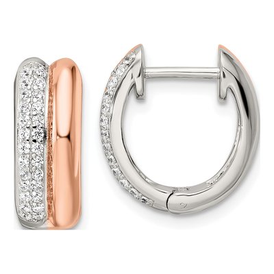 Rose Gold-Plated Sterling Silver 17mm CZ Huggie Hoop Earrings