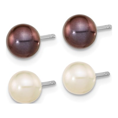 Sterling Silver Black & White Pearl Post Earring Set – view 2