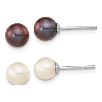 Sterling Silver Black & White Pearl Post Earring Set