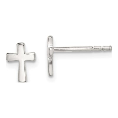 Sterling Silver Girls' Cross Stud Earrings