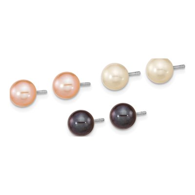 Sterling Silver Freshwater Pearl Earring Set of 3 – view 2