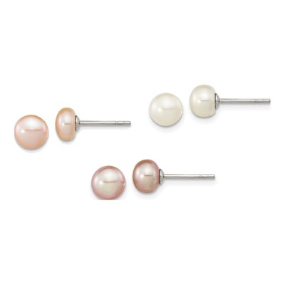 Sterling Silver Freshwater Pearl Earrings, Set of 3