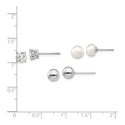 Sterling Silver Freshwater Pearl & CZ Stud Earrings Set – view 4