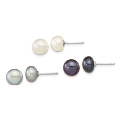 Freshwater Pearl Button Earrings Set of 3