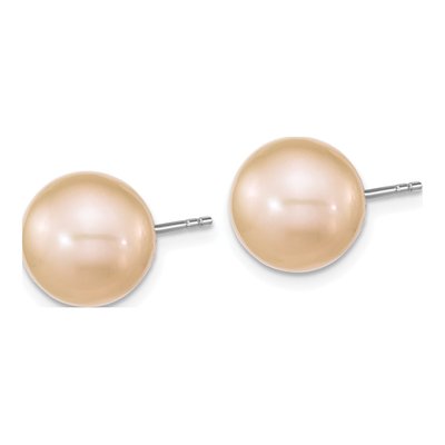 Sterling Silver Round Pink Freshwater Cultured Pearl Stud Earrings – view 2