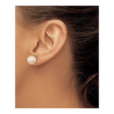 Sterling Silver Round Pink Freshwater Cultured Pearl Stud Earrings – view 3