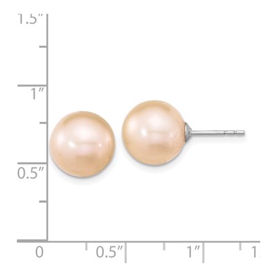 Sterling Silver Round Pink Freshwater Cultured Pearl Stud Earrings – view 4