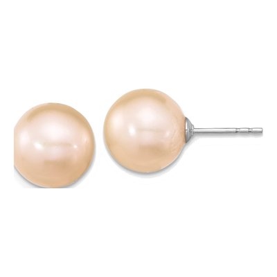 Sterling Silver Round Pink Freshwater Cultured Pearl Stud Earrings