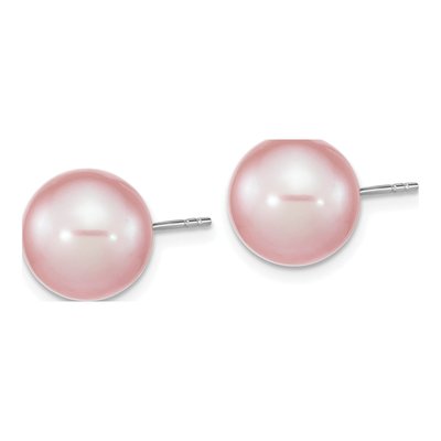 Sterling Silver Round Purple Freshwater Cultured Pearl Stud Earrings – view 2