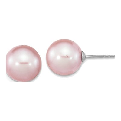 Sterling Silver Round Purple Freshwater Cultured Pearl Stud Earrings