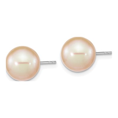 Sterling Silver Round Pink Freshwater Cultured Pearl Stud Earrings – view 2