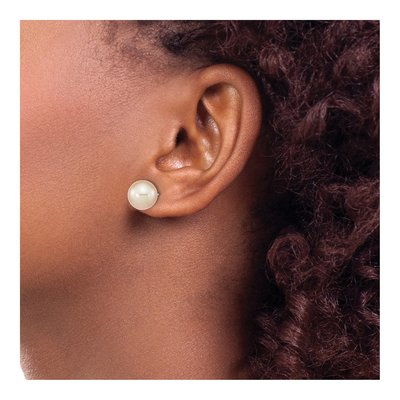Sterling Silver Round Pink Freshwater Cultured Pearl Stud Earrings – view 3
